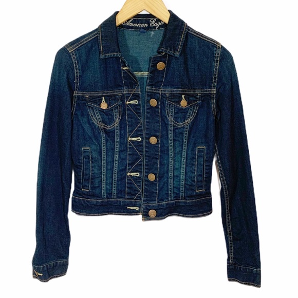 cropped dark wash denim jacket